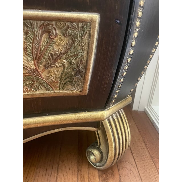 Gold Late 20th Century Bombe Chest With Embossed Floral Panels, Gold Detail – Hollywood Regency Style For Sale - Image 8 of 10