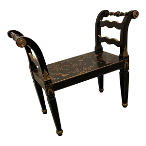Mid 20th Century Black & Gold Chinoiserie Regency Style Bench