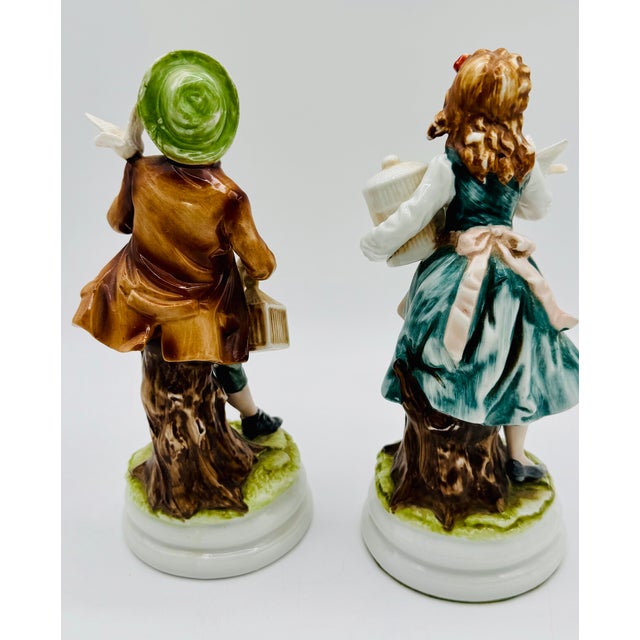 Vintage Lefton Porcelain Figurines Boy and Girl With Doves and Holding Bird Cages #Kw4045 For Sale - Image 14 of 14