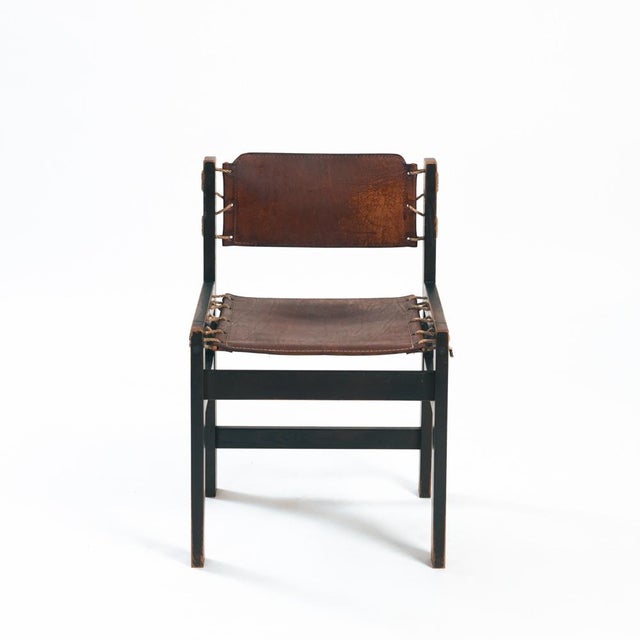 Set of Vintage Brutalist Chairs in Hideleather and Wood For Sale - Image 4 of 18