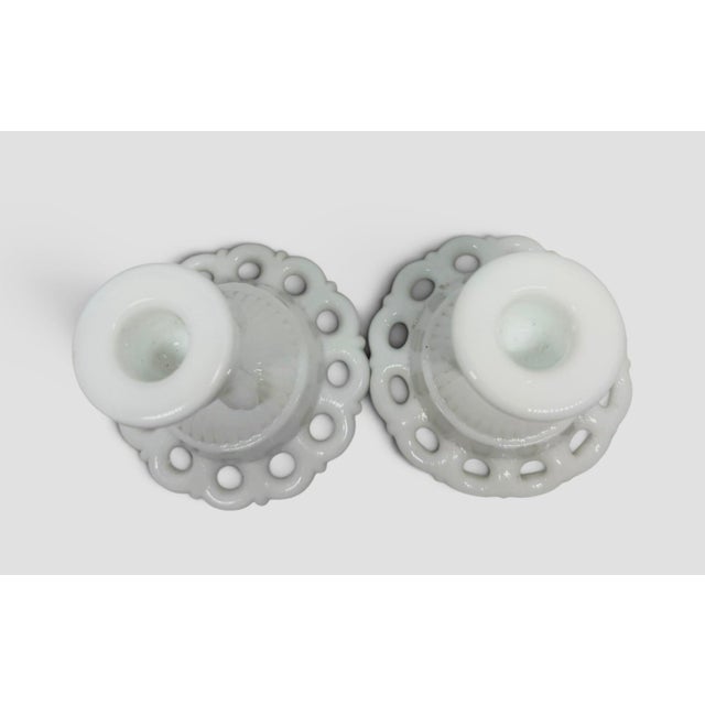 White Mid-20th Century Westmoreland Milk Glass Doric Open Lace Candle Holders - A Pair For Sale - Image 8 of 12