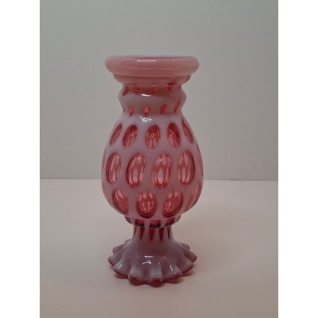 This exquisite Victorian-era art glass vase features the classic Coin Spot (or Coin Dot) pattern in a vibrant Cranberry...