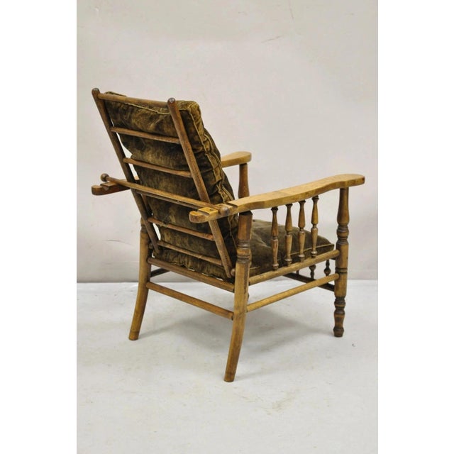 Antique Arts & Crafts Mission Turn Carved Walnut Small Child's Morris Chair For Sale - Image 9 of 11