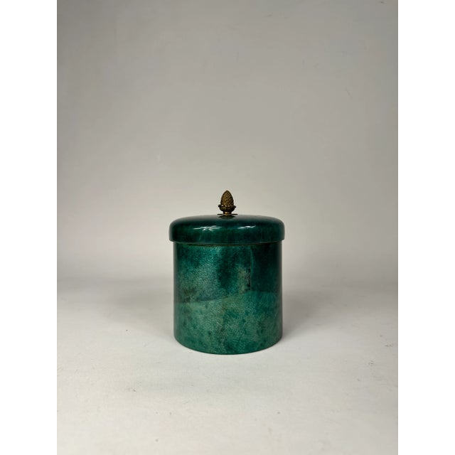 Mid-Century Modern Mid 20th Century Turquoise Cylindrical Goatskin Lidded Box in the Style of Aldo Tura For Sale - Image 3 of 7