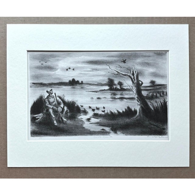 American Vintage 1939 Print in 11x14 Mat, Ready to Frame, "Duck Hunter" by Arnold Blanch For Sale - Image 3 of 3