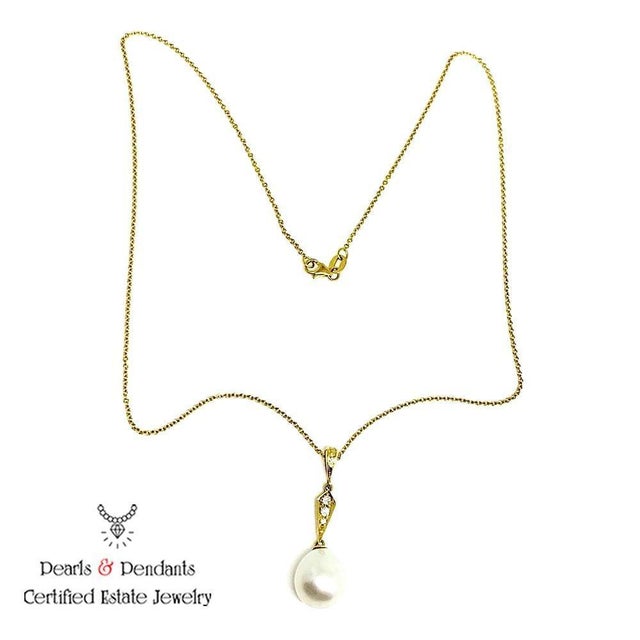 Fine Quality South Sea Pearl Diamond Necklace 12.77 mm 14k Gold Italy Certified $1,290 816015 This is a Unique Custom Made...