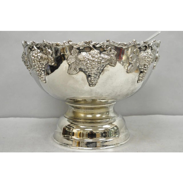 Vintage Grapevine Cluster Silver Plated Footed Punch Bowl Champagne Ice Bucket For Sale - Image 4 of 18