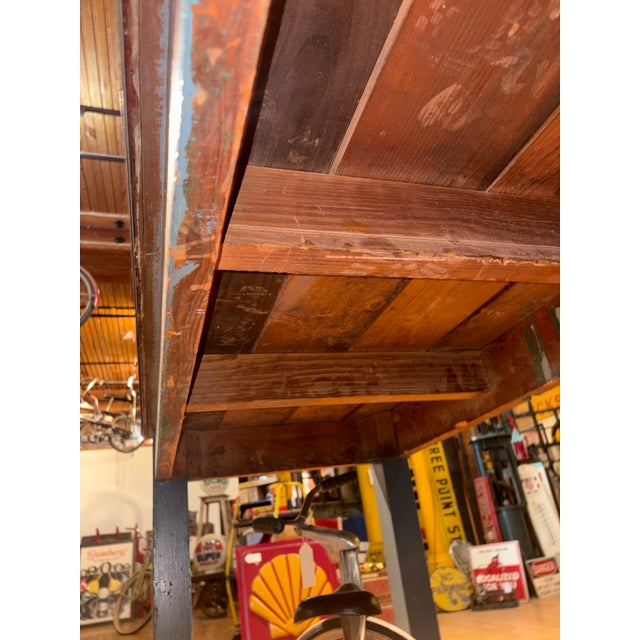 Antique Extra Long Industrial Table - Weathered Zinc and Painted Base For Sale - Image 9 of 9