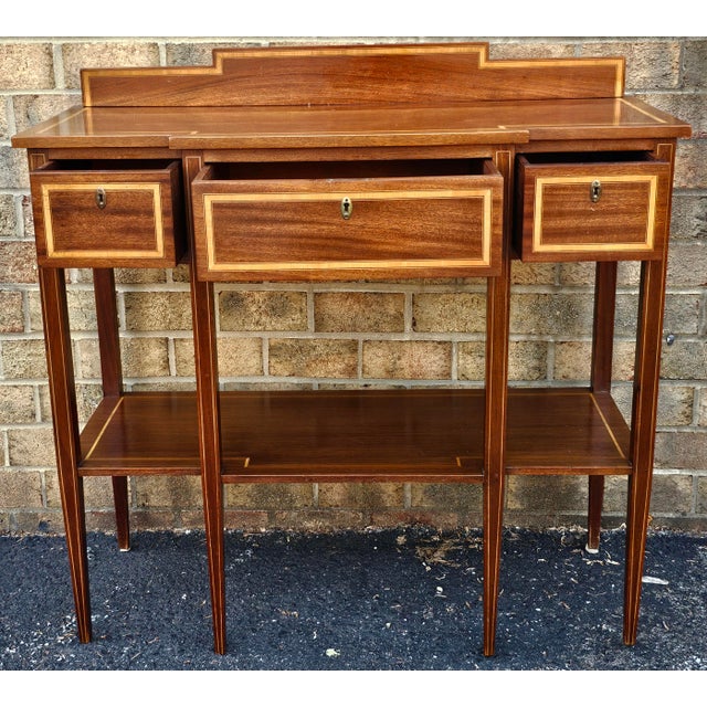 Traditional George III Style Satinwood Inlaid Mahogany Serving Table For Sale - Image 3 of 11