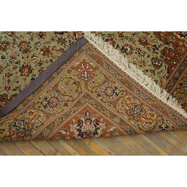 Celadon 1940s Green Medallion Classical Motifs Antique Tabriz Knotted Wool Rug For Sale - Image 8 of 8