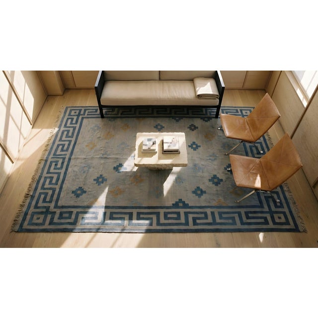 1930s White Geometric Modern Antique Indian Dhurrie Rug 4'9" X 67'8" Handknotted Cotton Carpet For Sale - Image 12 of 13