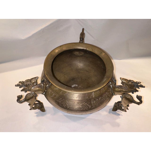Antique 3-Legged Indo Persian Bowl With Mythical Animals For Sale In Los Angeles - Image 6 of 12