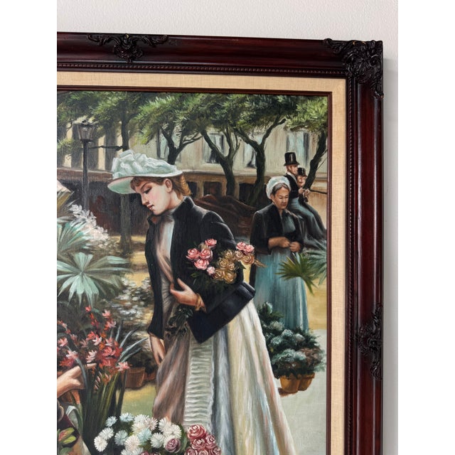 1970s Vintage Bruce Figurative Floral Market Scene Oil on Canvas Painting For Sale In Miami - Image 6 of 10