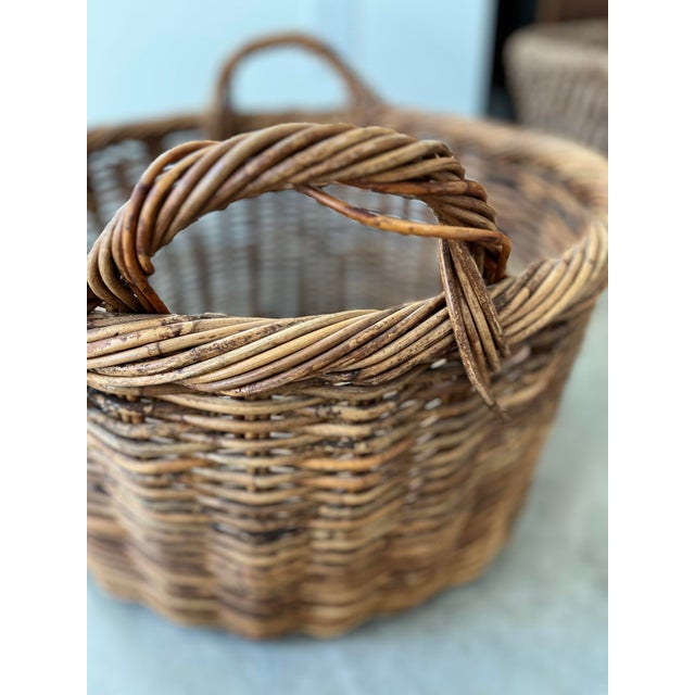 Brown Mid 20th Century French Farmhouse Woven Grapevine Basket For Sale - Image 8 of 12