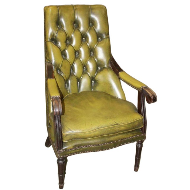 Olive Green Tufted Leather Chesterfield Library Chair, 1970s For Sale - Image 12 of 12