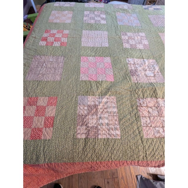 Hand-Stitched Patchwork Checkerboard Quilt For Sale - Image 4 of 10