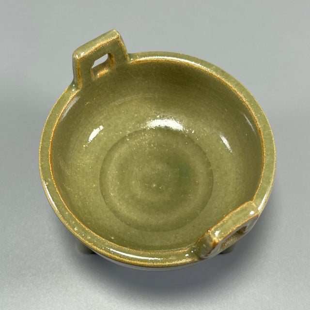 Vintage‑Style Chinese Longquan Celadon Tripod Censer With Two Handles For Sale - Image 4 of 7