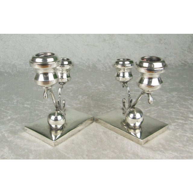 Vintage Mid Century Modern Taxco Mexico Sterling Silver Candle Sticks / Candle Holders. Each candle stick has a floral and...