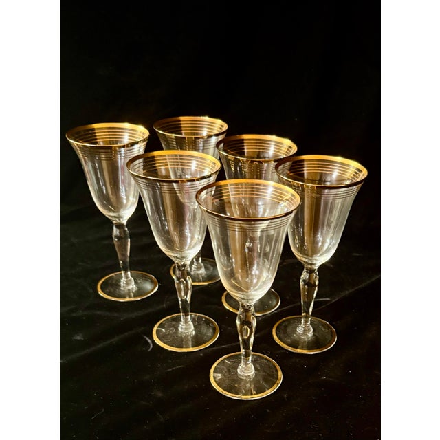 Mid 20th Century Gold Trim Optical Paneled Goblets - Set of Six For Sale - Image 11 of 12