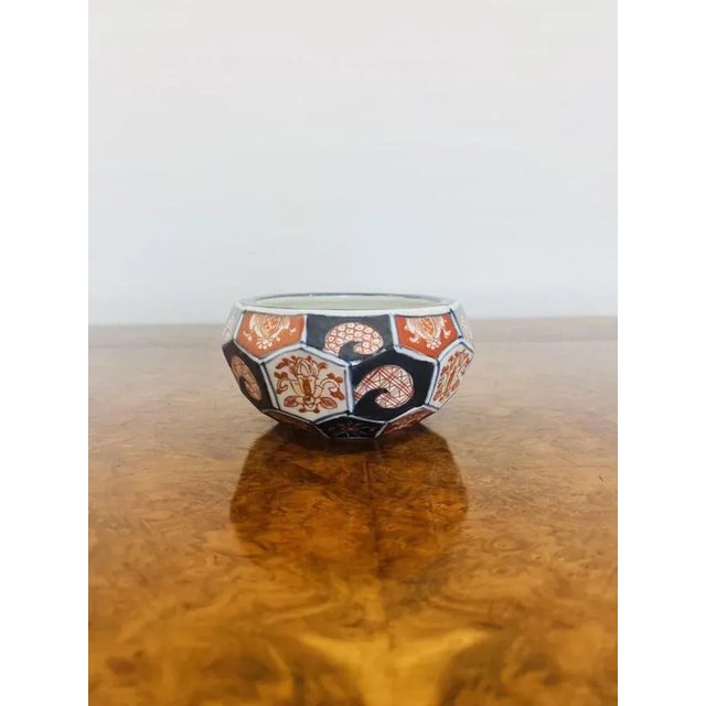 Unusual hexagonal shaped antique Japanese imari bowl having an unusual hexagonal shaped imari bowl with red, blue and...