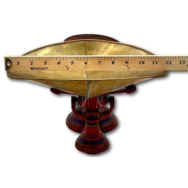 Nice Antique American Victorian Cast Iron & Brass Small Size Kitchen Scale With Excellent Original Red & Blue Paint For Sale - Image 16 of 18