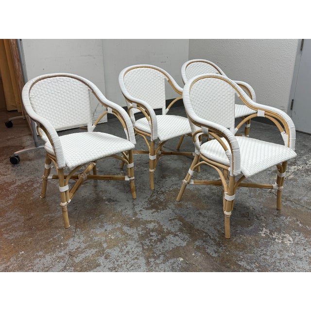 Shabby Chic Serena & Lily Riviera Rattan Armchair, Set of Four For Sale - Image 3 of 12