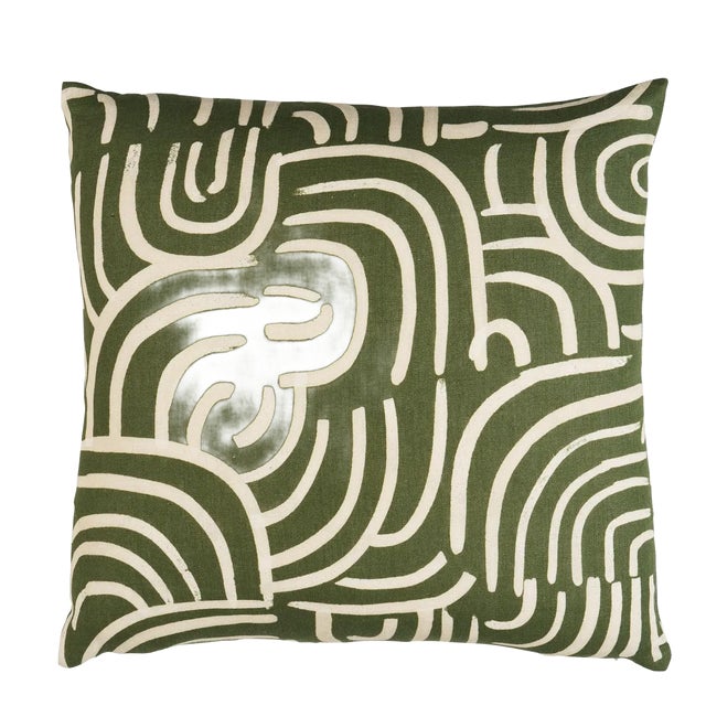 Schumacher x Backdrop New Beat 20" Pillow In Olive For Sale