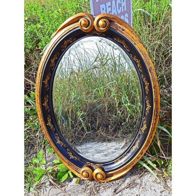 Contemporary John Richard Oval Contemporary Mirror Black and Gold For Sale - Image 3 of 11