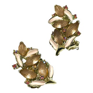 1950s Pink Glass and Enamel Clip-On Earrings - 2 Pieces For Sale