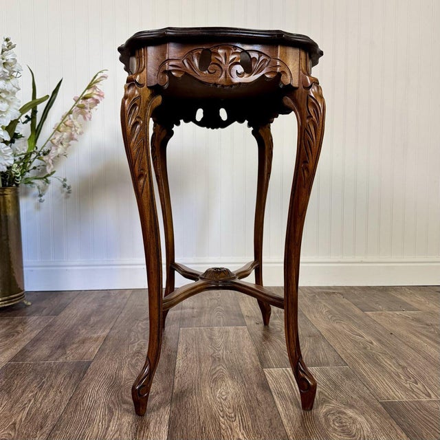 Mid 20th Century Walnut Hand-Carved French Provincial Side Table For Sale - Image 11 of 15