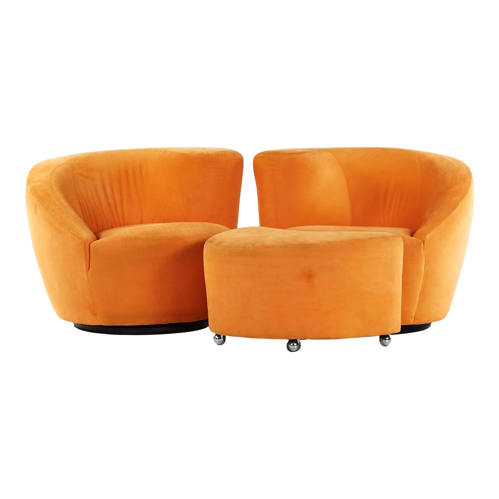 Vladimir Kagan for Directional Mid Century Lounge Chairs With Ottoman