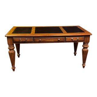 Wood Desk With Leather Inlay Top For Sale