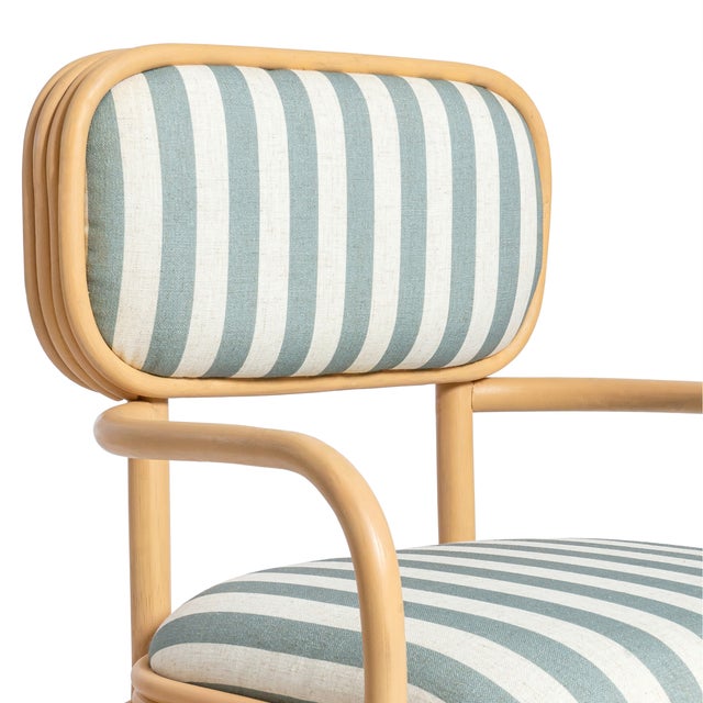 Mint Dorine Striped Performance Linen & Rattan Dining Armchair, Mint Green For Sale - Image 8 of 9