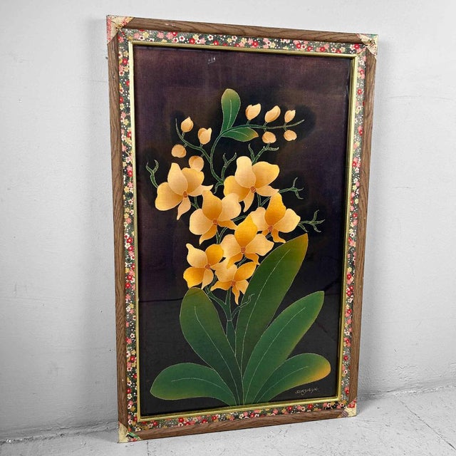 Yūzen Flower Decoration on Silk, Japan, 1950s For Sale - Image 6 of 14