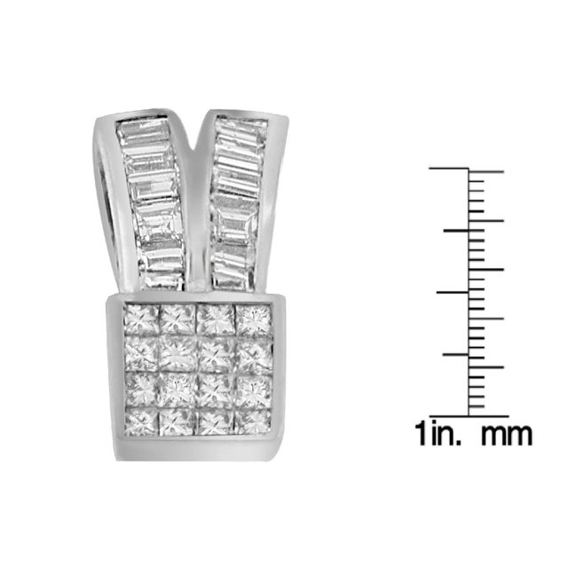 Metal 14K White Gold 1 5/8 cttw Princess and Baguette Cut Diamond Heart Ribbon Pendant Necklace (G-H, VS1-VS2) For Sale - Image 7 of 7