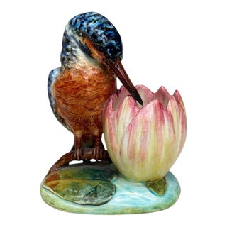 French Majolica Kingfisher Vase Delphin Massier , Circa 1890 For Sale
