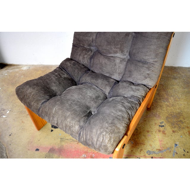 Wood Vintage Brutalist Corduroy Lounge Chair, 1970s For Sale - Image 7 of 10