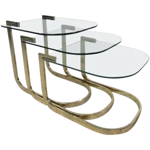 Mid-Century Glass and Brass Nesting Tables by Milo Baughman