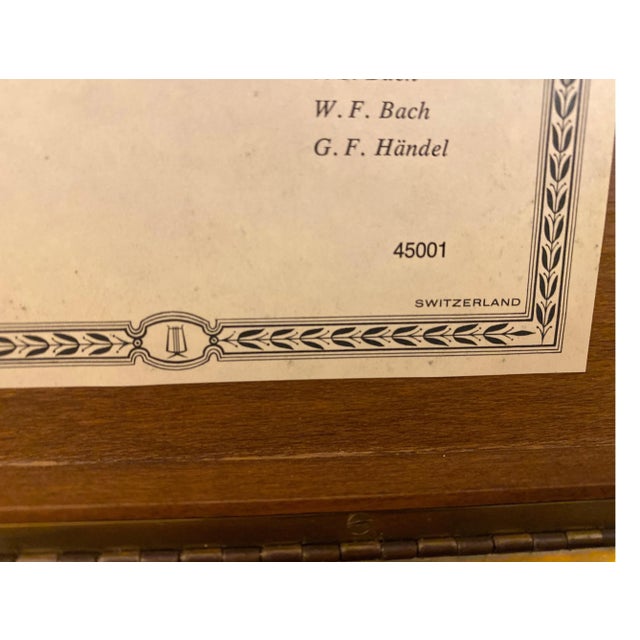 Classic Burl Walnut with Inlaid Brass Swiss Music Box For Sale - Image 9 of 10