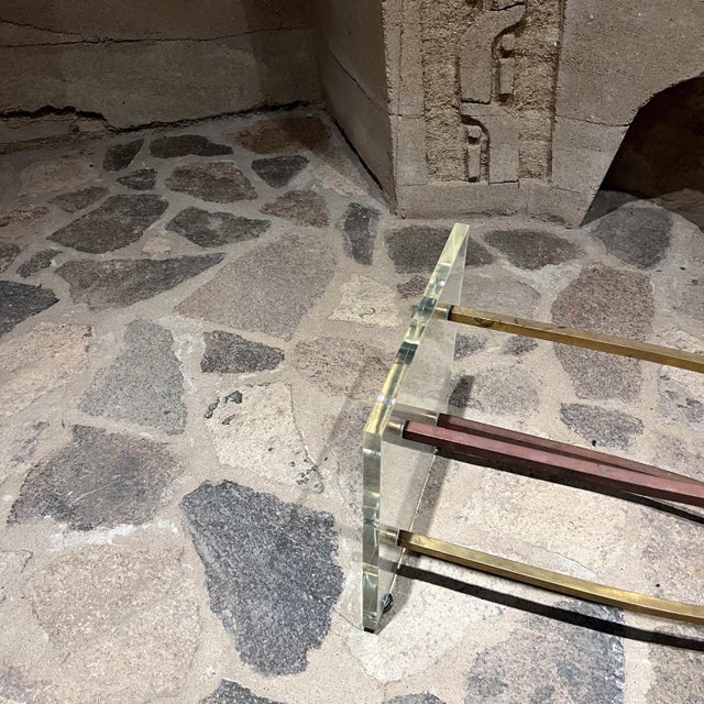 Mid-Century Modern 1960s Oval Coffee Table Lucite and Brass After Charles Hollis Jones For Sale - Image 3 of 10