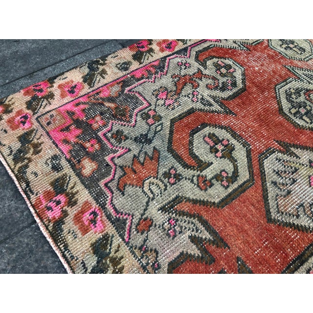 1960s Vintage Turkish Oushak Tribal Rug - 4′ × 7′ For Sale - Image 10 of 11