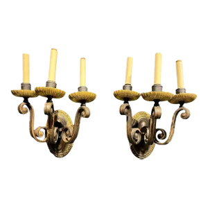 1920’s Caldwell Brown Patina Bronze Sconces 3 Lights