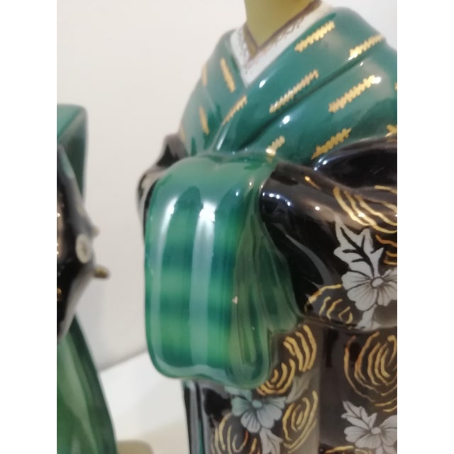 Black Samurai and Geisha in Tanagra Ceramic, Italy, 1930s, Set of 2 For Sale - Image 8 of 17