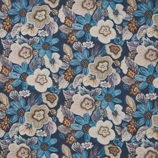 Boogie Oogie Oogie Blue Print on Cotton/Linen Blend Fabric For Sale