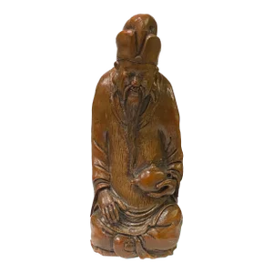 Chinese Bamboo Carved Old Man Scholar Meditation Figure