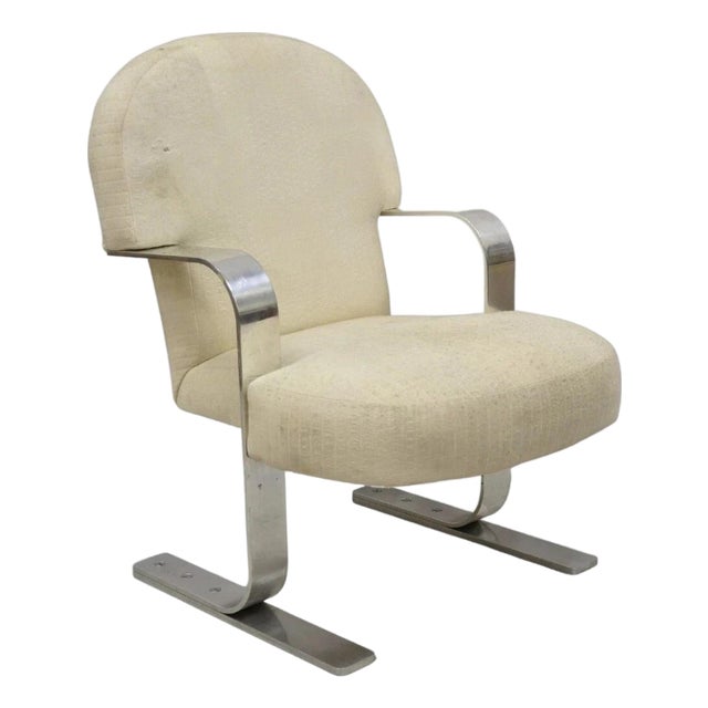 Vintage Mid Century Modern Aluminum Flat Bar Ski Base Cantilever Lounge Chair For Sale