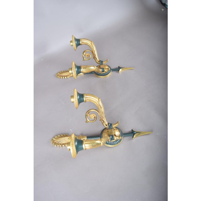 Gilt Bronze Double-Arm Wall Sconces with Frosted Glass Shades, 1950s, Set of 2 For Sale - Image 15 of 18