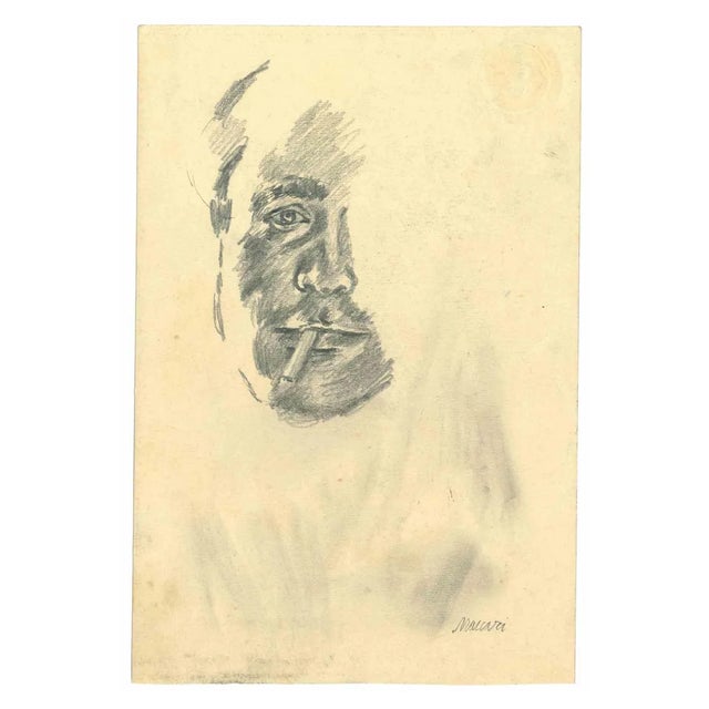 Mino Maccari, The Smoking Man, Original Drawing, 1950s For Sale