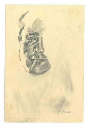 Mino Maccari, The Smoking Man, Original Drawing, 1950s