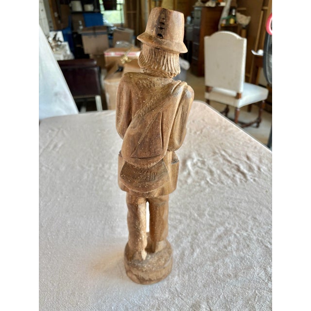 Wood Early 20th Century Wood Hand Carved Fisherman Statue For Sale - Image 7 of 12